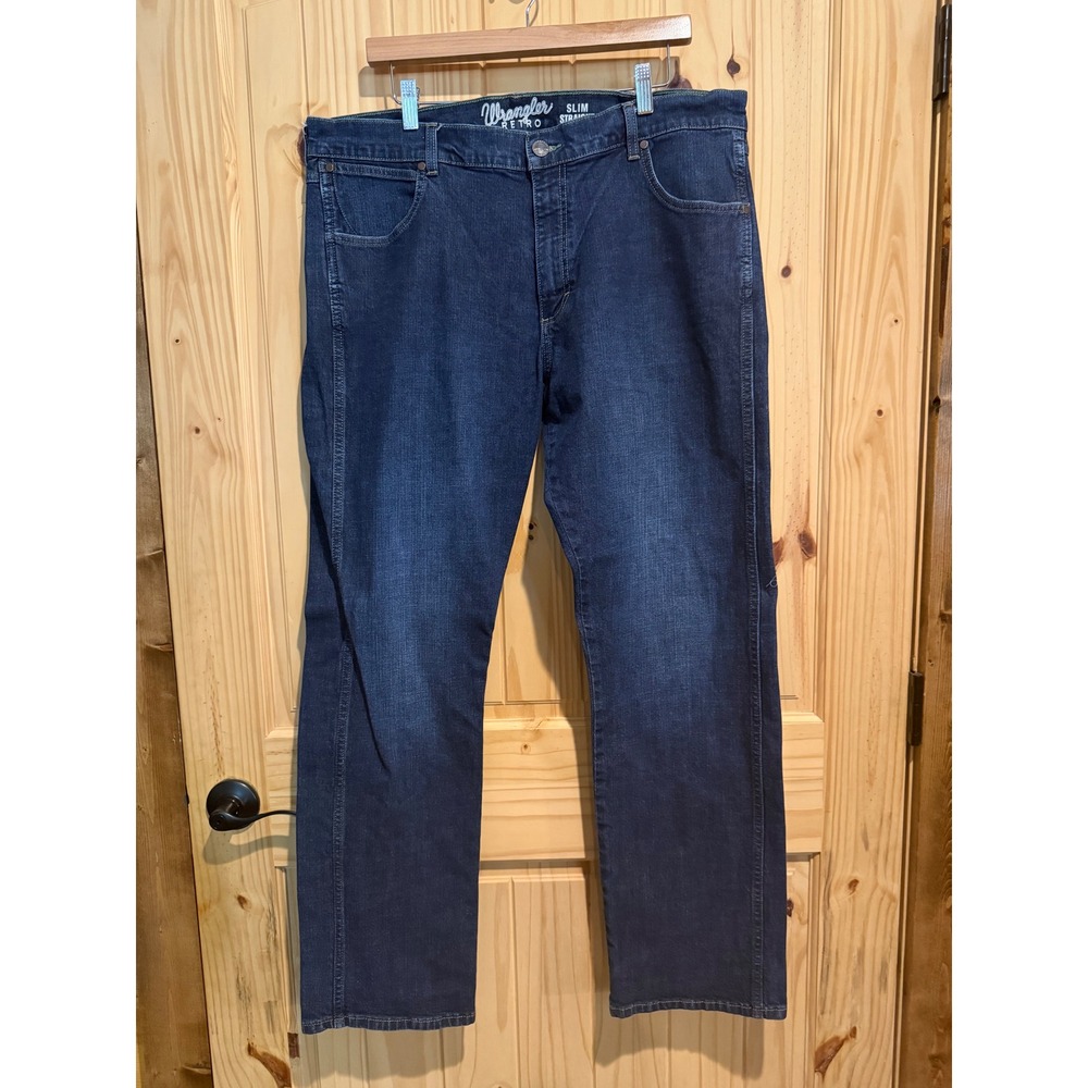 Wrangler Retro Slim Straight Jeans Mens 38x32 Dark Wash Denim 88MWZRN